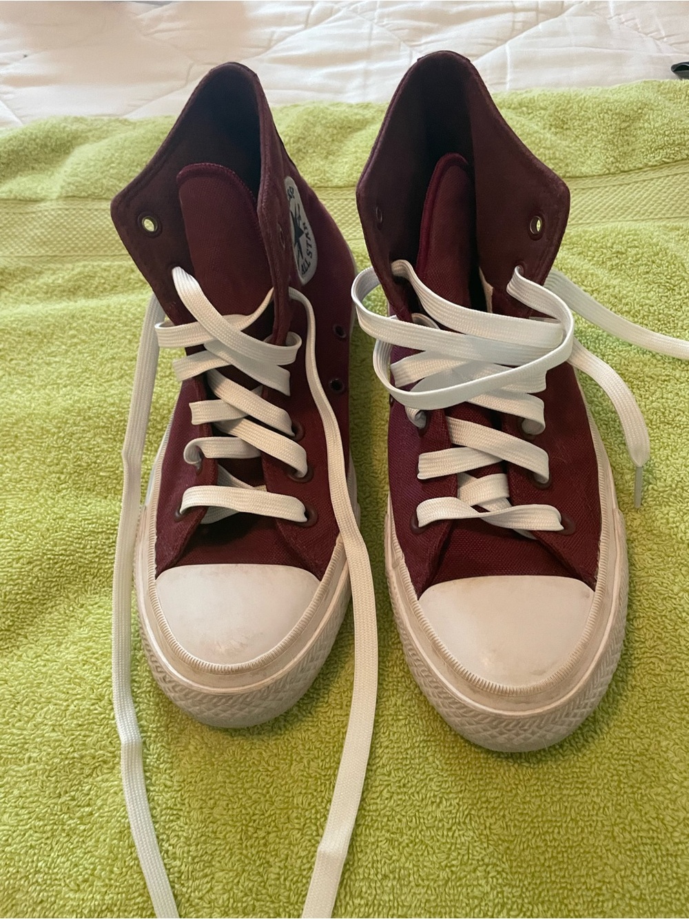 Burgundy High-Top Canvas Chuck Taylors with White Toe